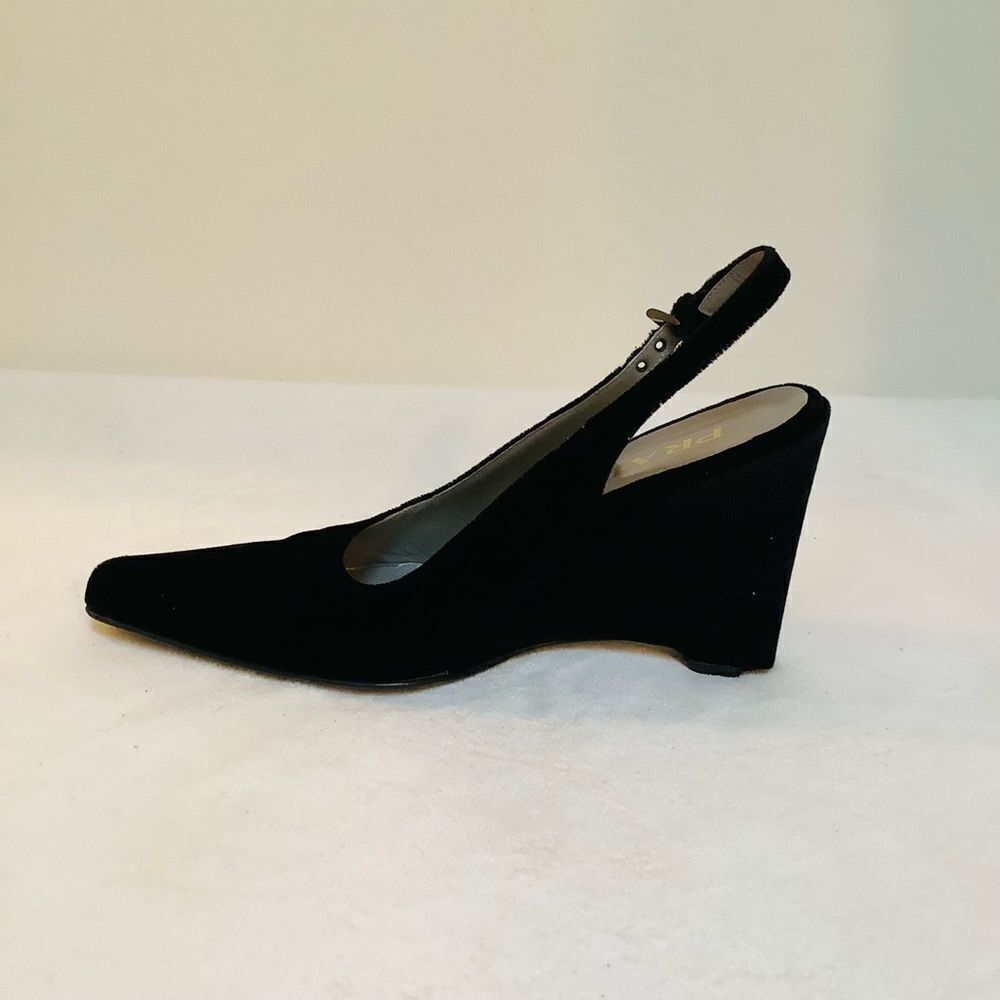 PRADA HIGH HEELS VELVET WEDGE BLACK SIZE 8 VINTAGE RARE - Picture 7 of 7